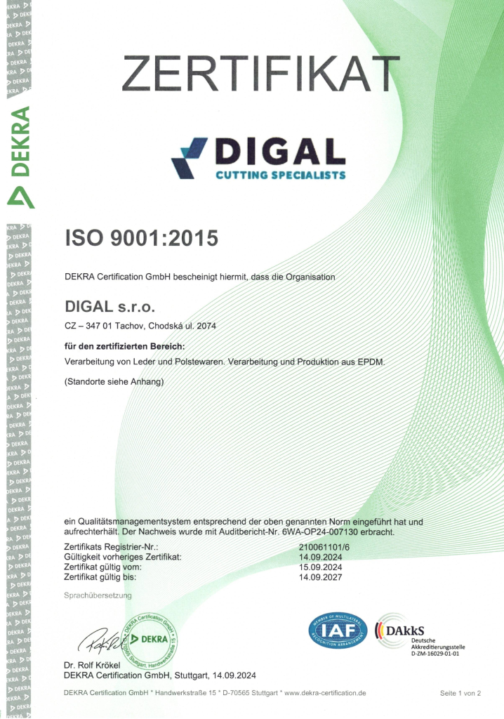 DIGAL s.r.o. - ISO 9001:2015